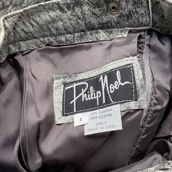 Vintage Phillip Noel Skirt Womens XS Grey Leather Abstract Print Pencil Retro - Picture 6 of 6